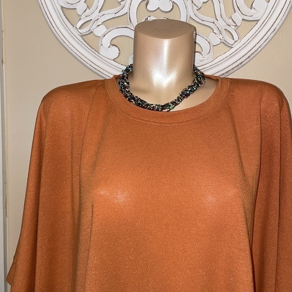 Glam women’s shirt Large blouse tan brown oversized doleman basic short sleeve - Picture 2 of 7